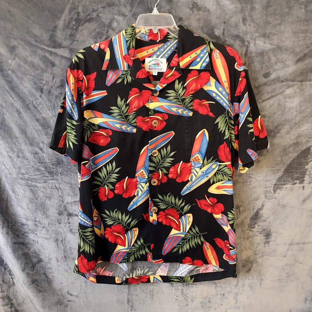 VTG Paradise On A Hanger Surfboard Floral Cotton Hawaiian Shirt Men's Small USA - Picture 2 of 14